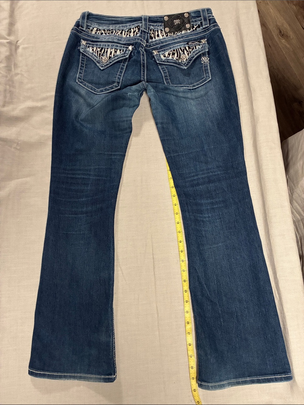 Miss Me Women’s Signature Boot Dark Blue Jeans W/ Zebra Trim 31/32